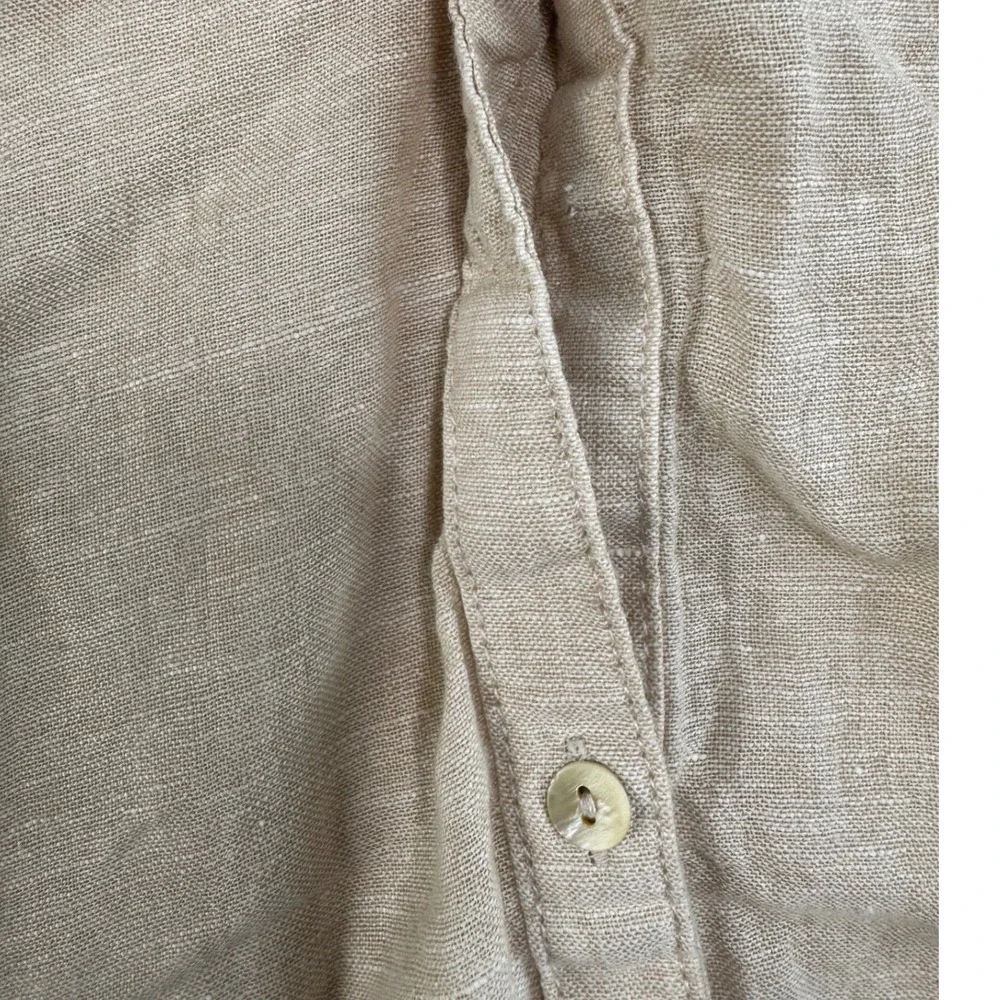 Sigrid Olsen Mens Oatmeal Beige 100% Linen Long Sleeve Button Down Shirt Size M